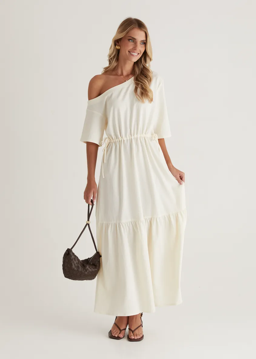 Loren Drop Shoulder Maxi Dress - Cream sold by Gingham & Heels product image thumbnail 4