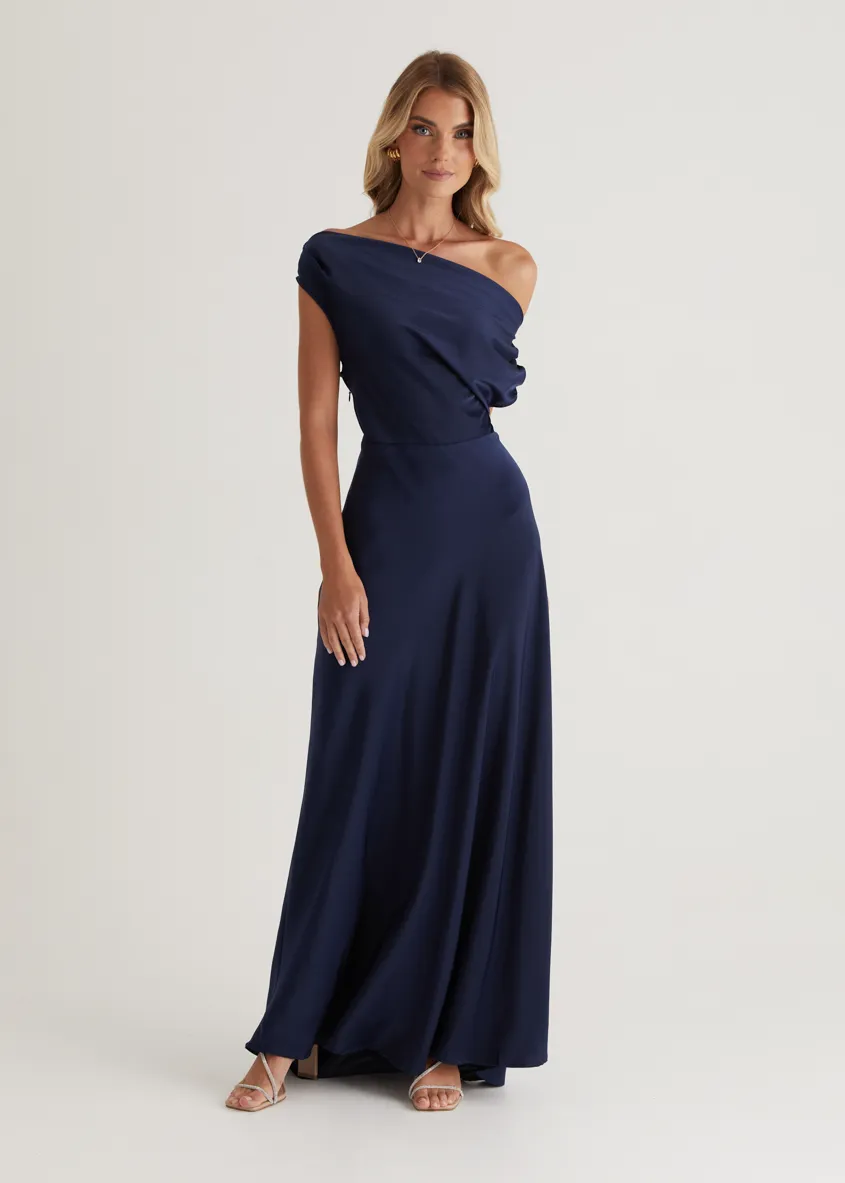 Rae Off Shoulder Maxi Dress - Navy sold by Gingham & Heels