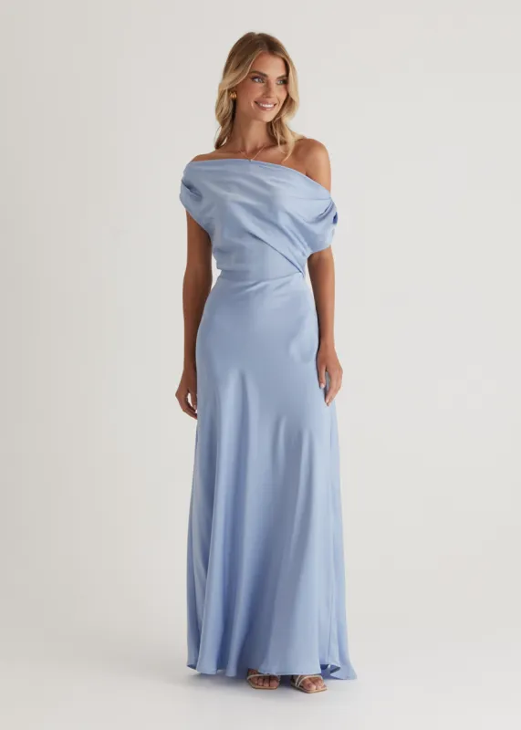 Rae Off Shoulder Maxi Dress - Sky Blue sold by Gingham & Heels
