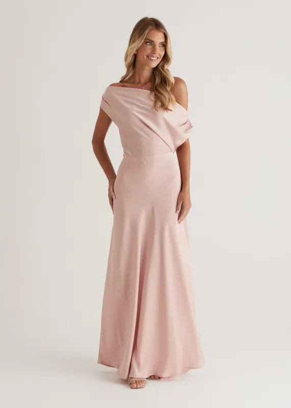 Rae Off Shoulder Maxi Dress - Blush sold by Gingham & Heels
