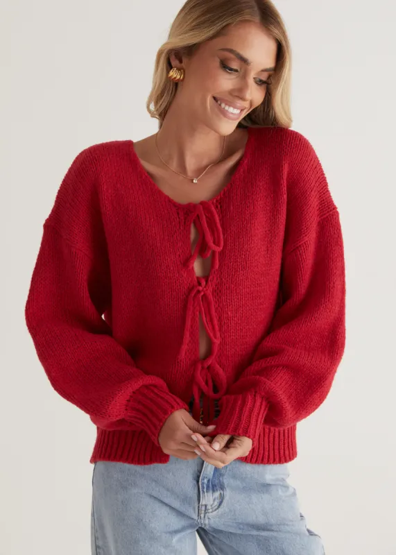 Shona Tie Sweater - Red sold by Gingham & Heels