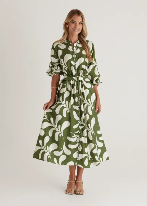 Shylah Midi Dress - Forest Swirl sold by Gingham & Heels