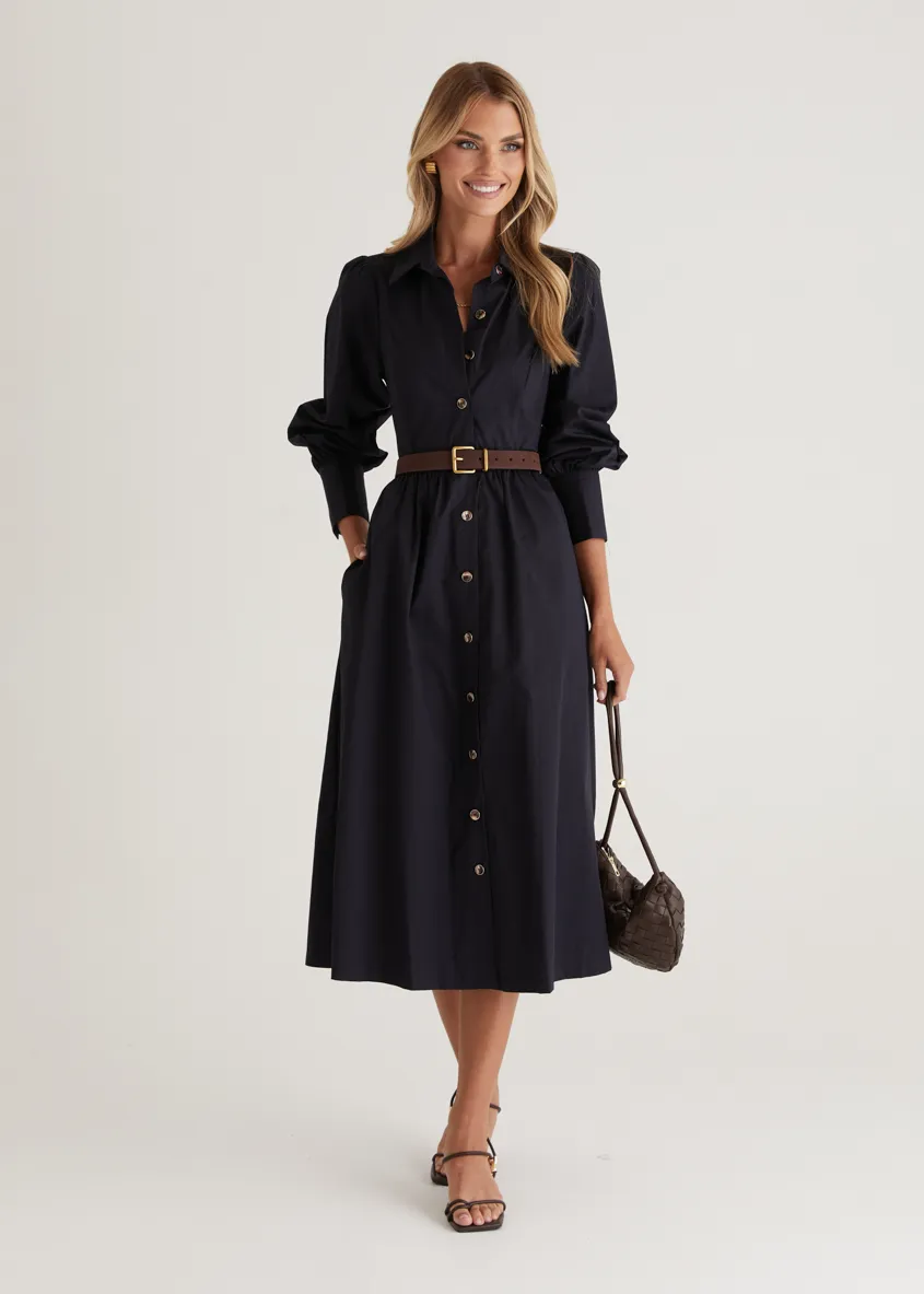 Louisa Midi Dress - Navy sold by Gingham & Heels