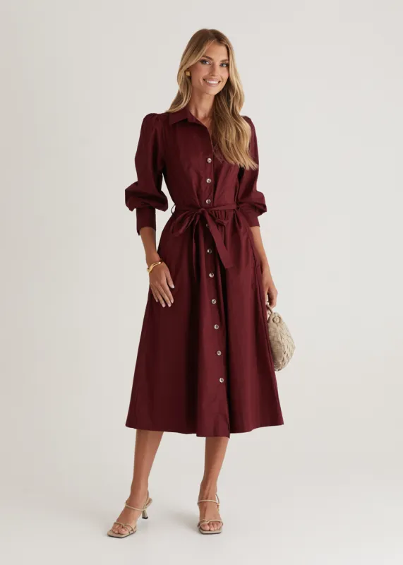 Louisa Midi Dress - Burgundy sold by Gingham & Heels