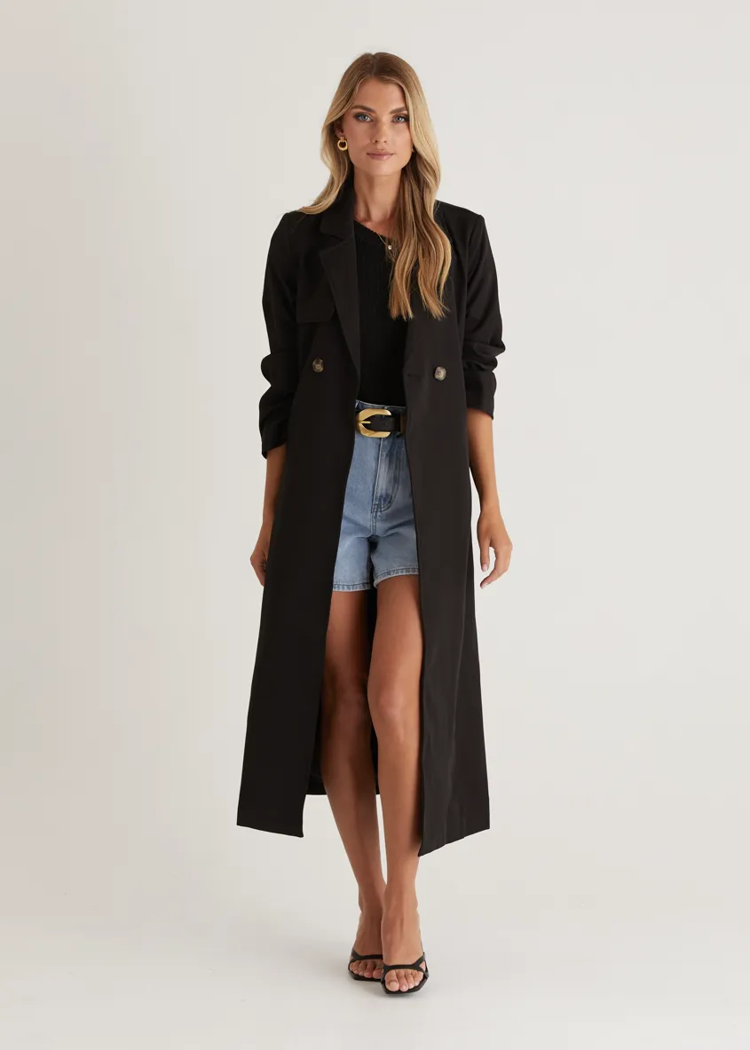 Kylie Trench Coat - Black sold by Gingham & Heels
