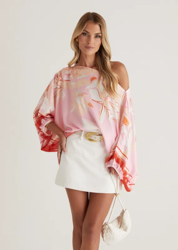 Maui Off Shoulder Top - Candy Pink Floral sold by Gingham & Heels