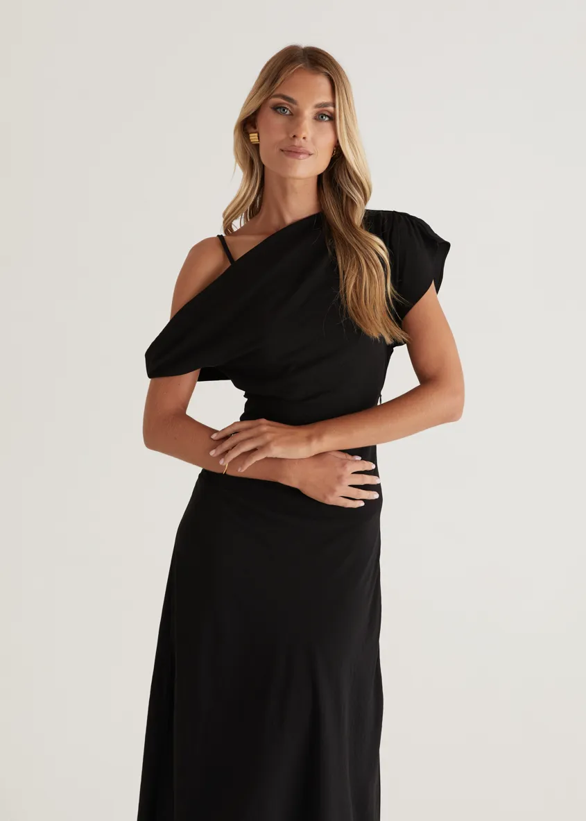 Evie Drop Shoulder Maxi Dress - Black sold by Gingham & Heels product image thumbnail 5