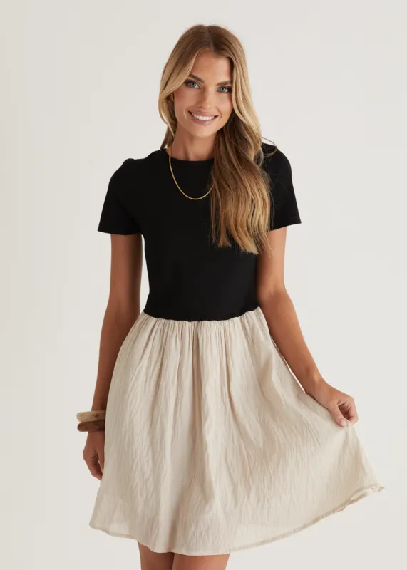 Karmen Dress - Beige Splice sold by Gingham & Heels