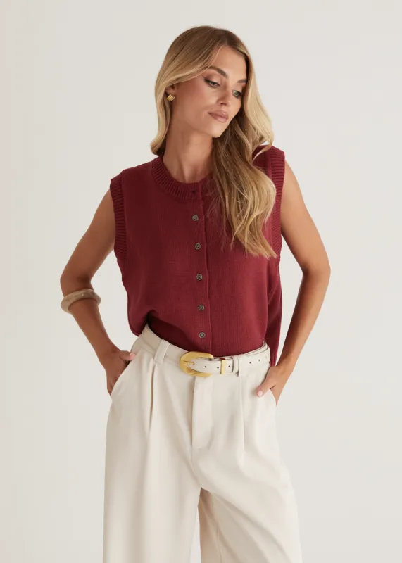 Amante Knitted Vest - Wine sold by Gingham & Heels