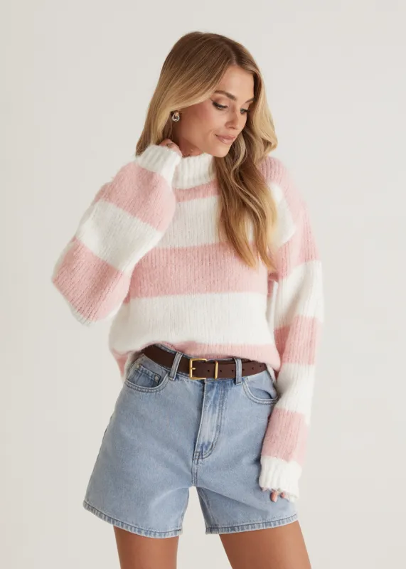 Sherpa Sweater - Pink Stripe sold by Gingham & Heels