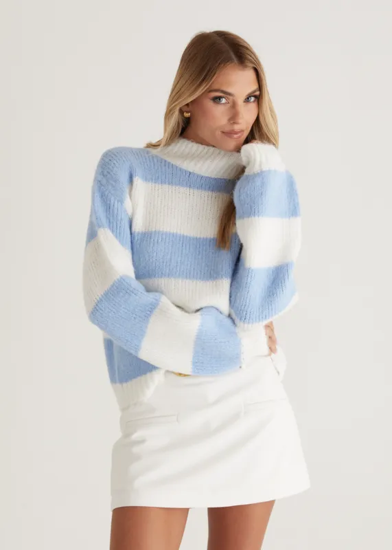 Sherpa Sweater - Blue Stripe sold by Gingham & Heels