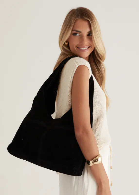 Leila Suede Tote - Black sold by Gingham & Heels