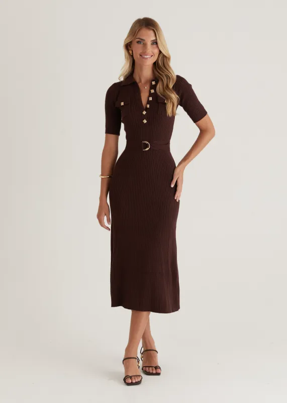 Siesta Knit Midi Dress - Chocolate sold by Gingham & Heels