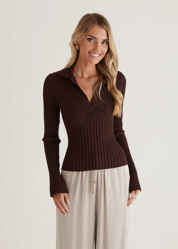 Lucie Knit Top - Chocolate sold by Gingham & Heels