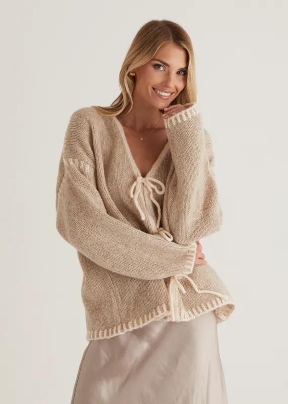 Rosey Tie Sweater - Oat sold by Gingham & Heels