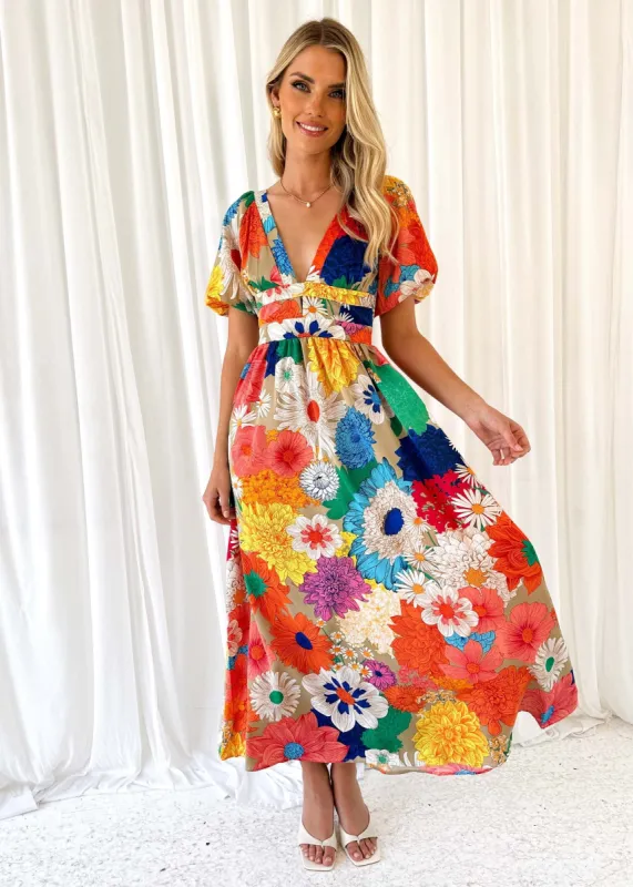 Alondra Maxi Dress - Retro Flowers sold by Gingham & Heels