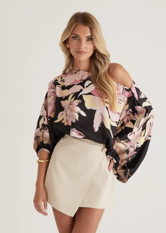 Maui Off Shoulder Top - Black Floral sold by Gingham & Heels