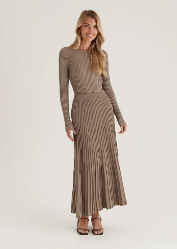 Skylee Knit Maxi Skirt - Mocha sold by Gingham & Heels