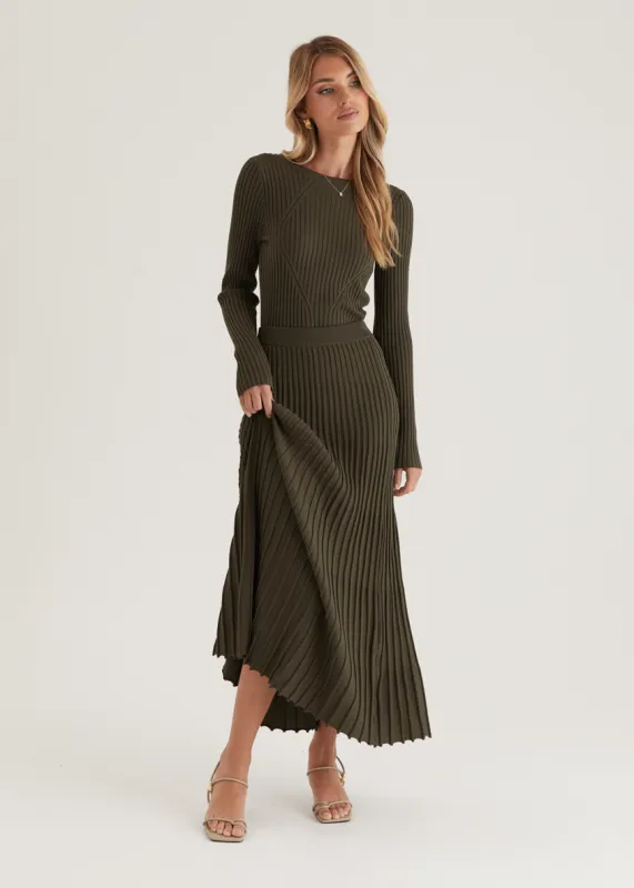 Skylee Knit Maxi Skirt - Olive sold by Gingham & Heels