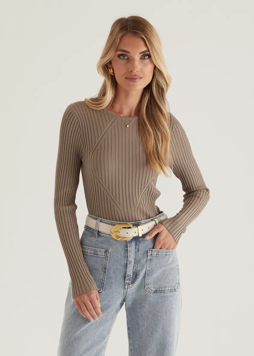 Skylee Knit Top - Mocha sold by Gingham & Heels