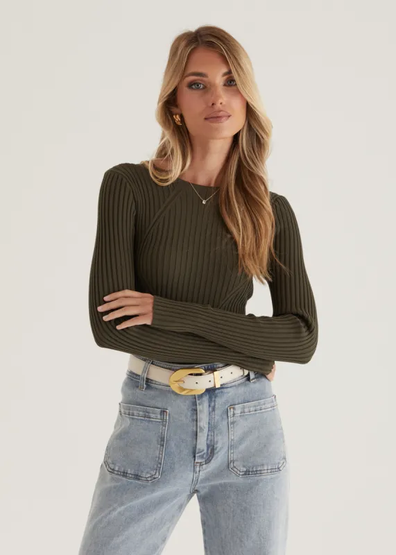 Skylee Knit Top - Olive sold by Gingham & Heels
