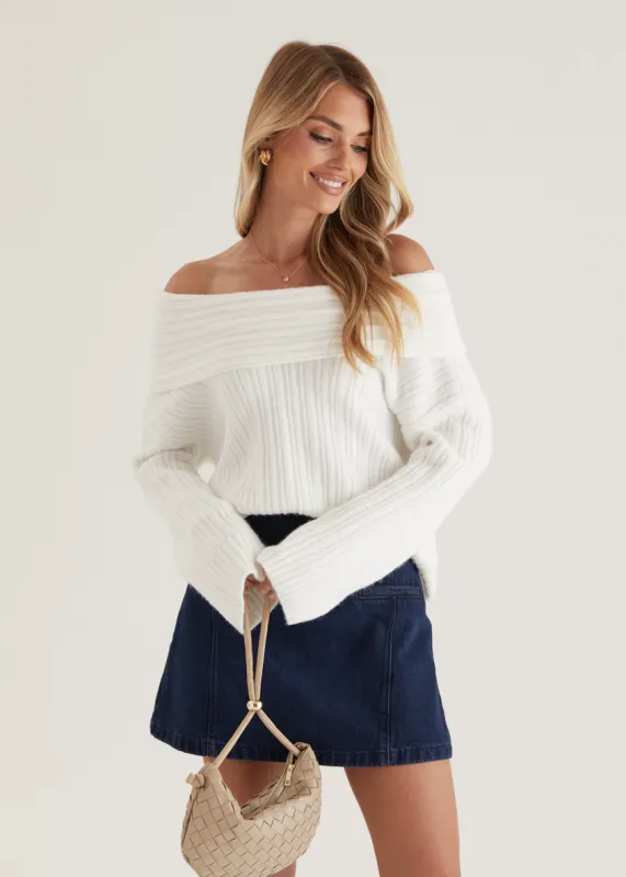 Natlie Off Shoulder Sweater - Off White sold by Gingham & Heels