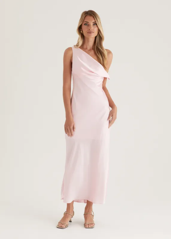 Draela One Shoulder Midi Dress - Pink sold by Gingham & Heels