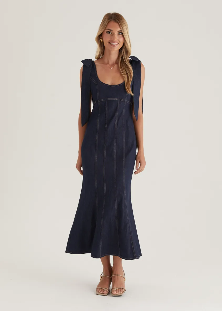 Adeline Denim Midi Dress - Indigo sold by Gingham & Heels product image thumbnail 3