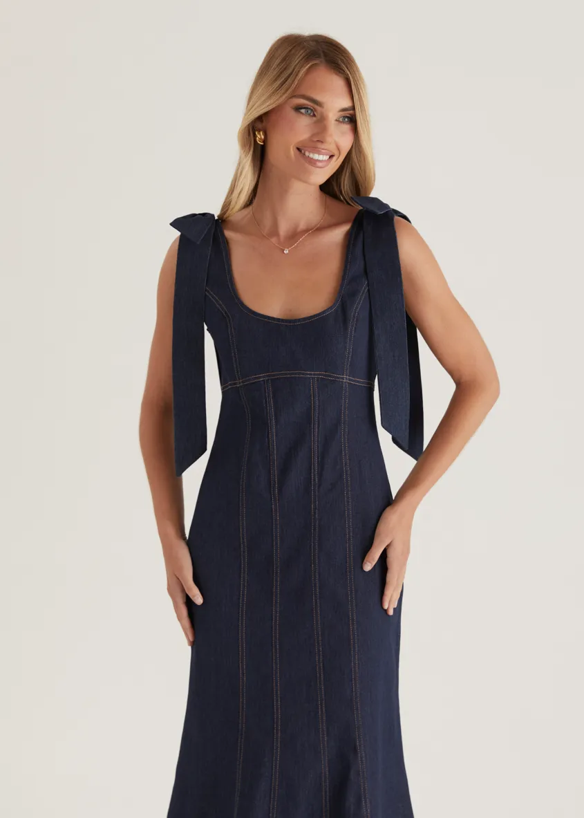 Adeline Denim Midi Dress - Indigo sold by Gingham & Heels product image thumbnail 4