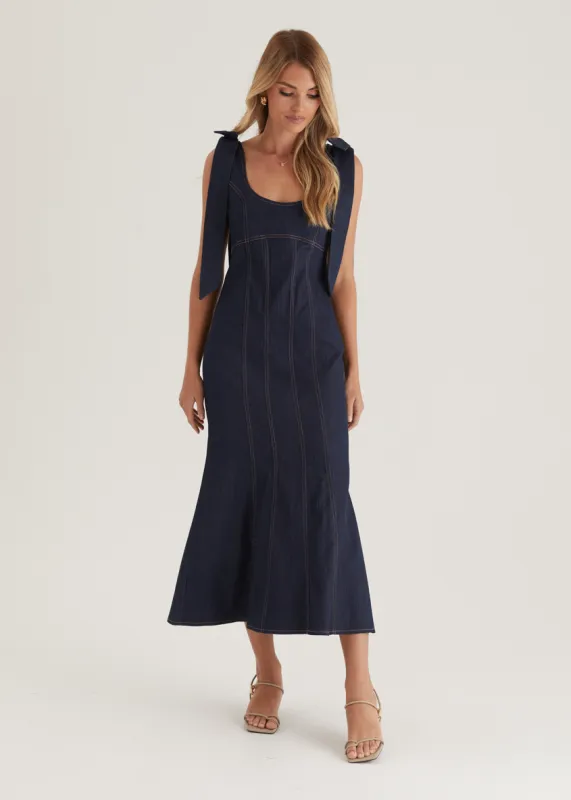 Adeline Denim Midi Dress - Indigo sold by Gingham & Heels