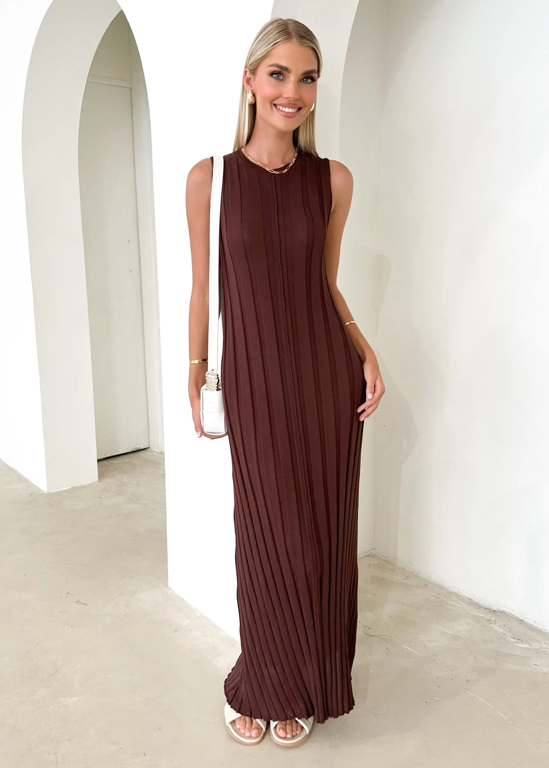 Raylarra Knit Midi Dress - Chocolate sold by Gingham & Heels