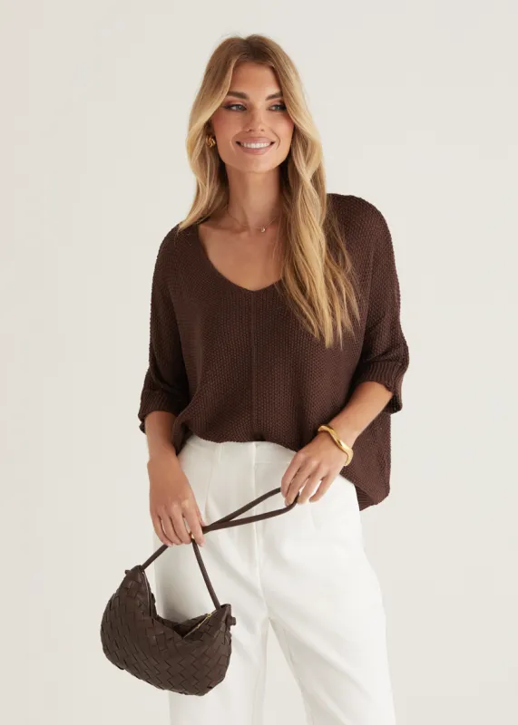 Kameron Knit Top - Choc sold by Gingham & Heels