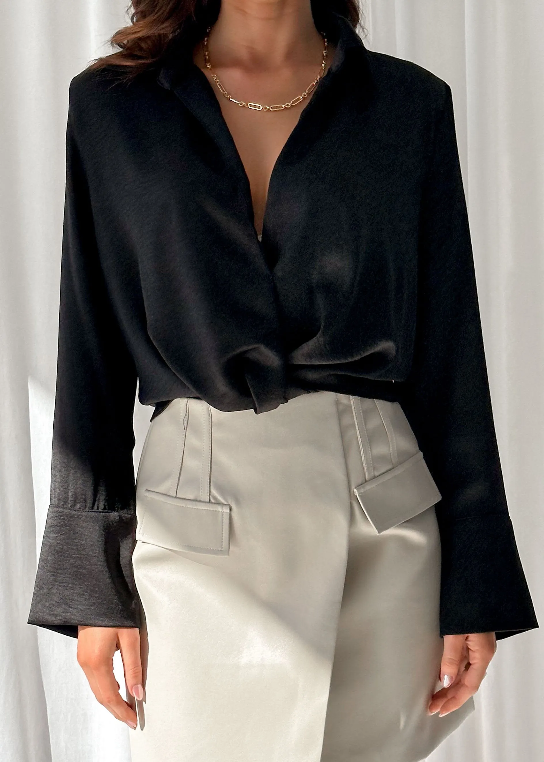 Darla Cropped Shirt - Black sold by Gingham & Heels product image thumbnail 2