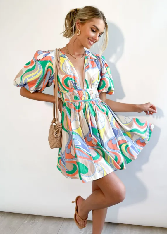 Dahlia Dress - Green Multi sold by Gingham & Heels