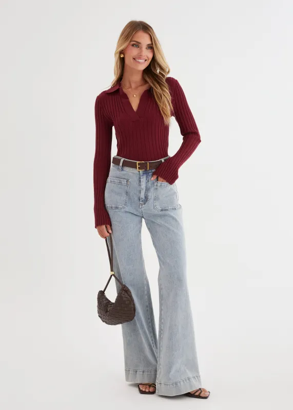 Lucie Knit Top - Wine sold by Gingham & Heels