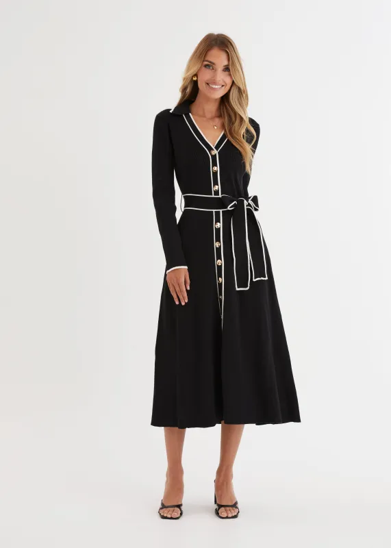 Stephanie Knit Midi Dress - Black sold by Gingham & Heels