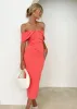 Valeria Off Shoulder Midi Dress - Watermelon sold by Gingham & Heels