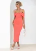 Valeria Off Shoulder Midi Dress - Watermelon sold by Gingham & Heels