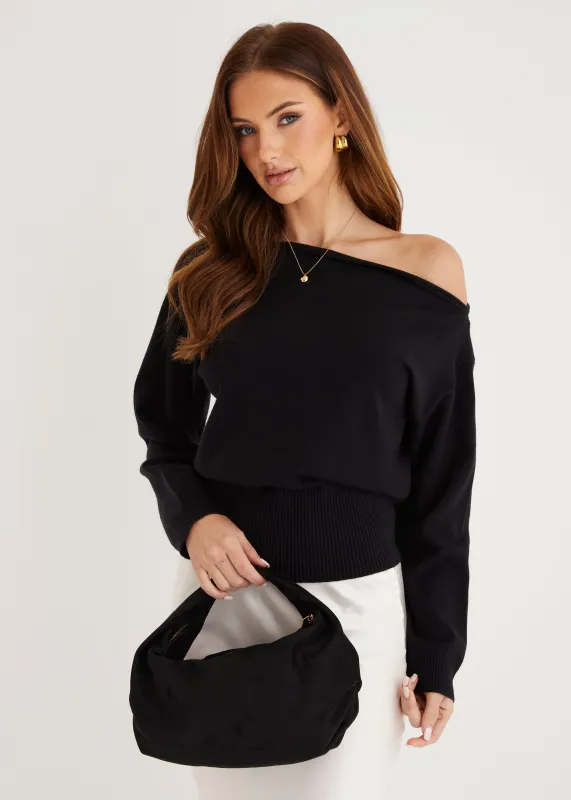 Ally Drop Shoulder Knit Top - Black sold by Gingham & Heels