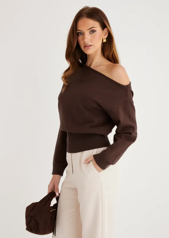 Ally Drop Shoulder Knit Top - Chocolate sold by Gingham & Heels