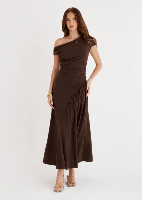 Tropicali Drop Shoulder Maxi Dress - Chocolate sold by Gingham & Heels