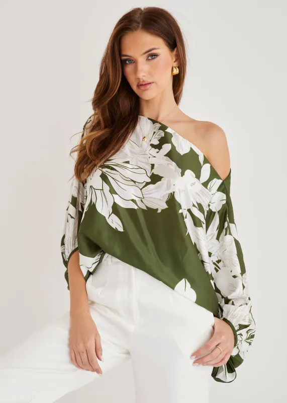Maui Off Shoulder Top - Khaki Floral sold by Gingham & Heels