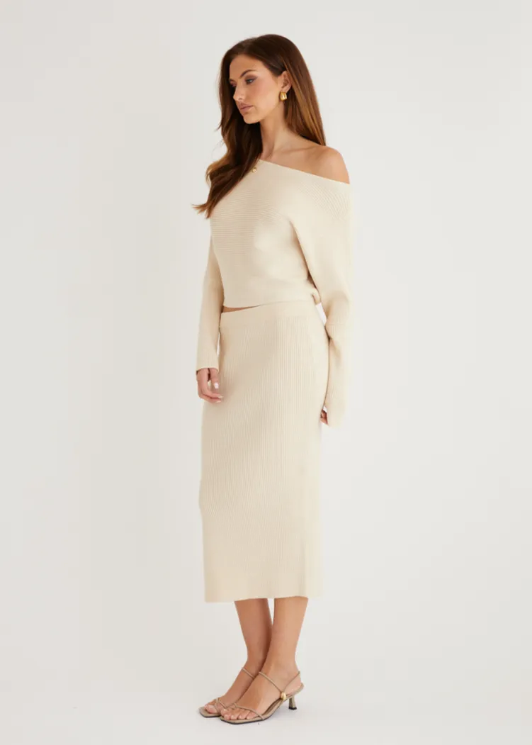 Alley Knit Midi Skirt - Beige sold by Gingham & Heels product image thumbnail 3