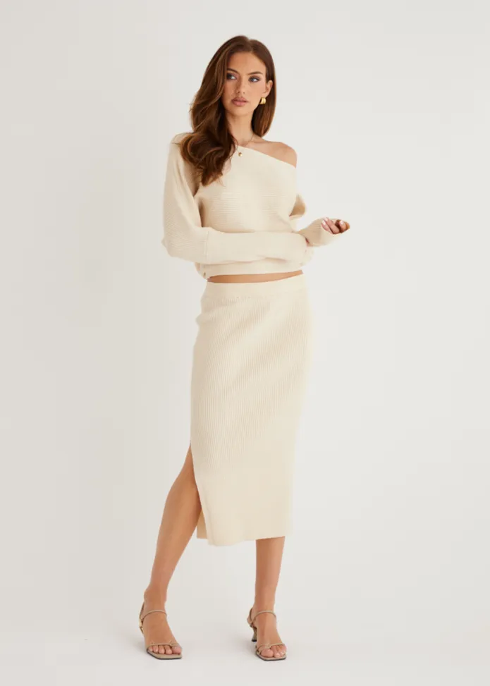 Alley Knit Midi Skirt - Beige sold by Gingham & Heels product image thumbnail 2
