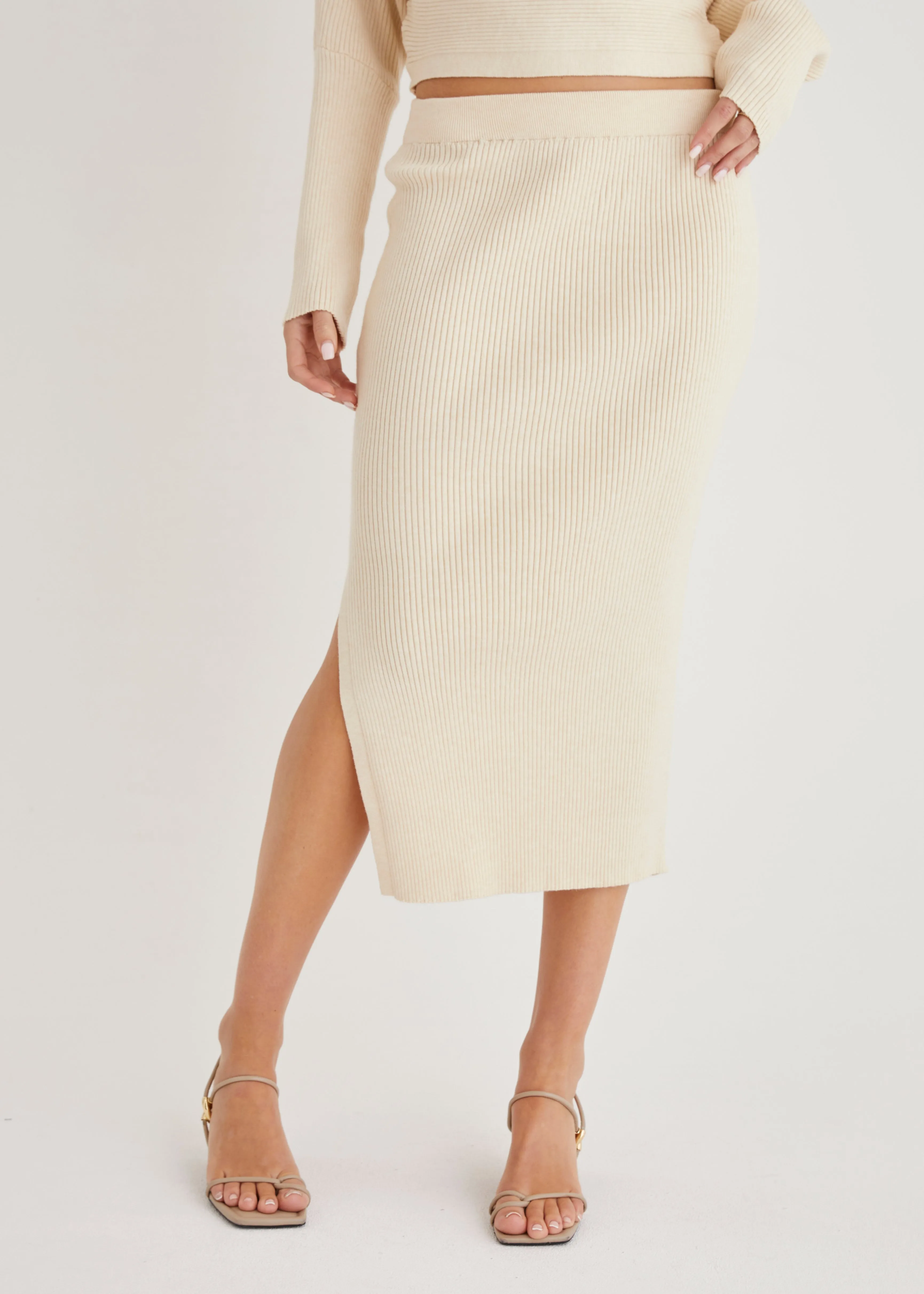 Alley Knit Midi Skirt - Beige sold by Gingham & Heels product image thumbnail 5
