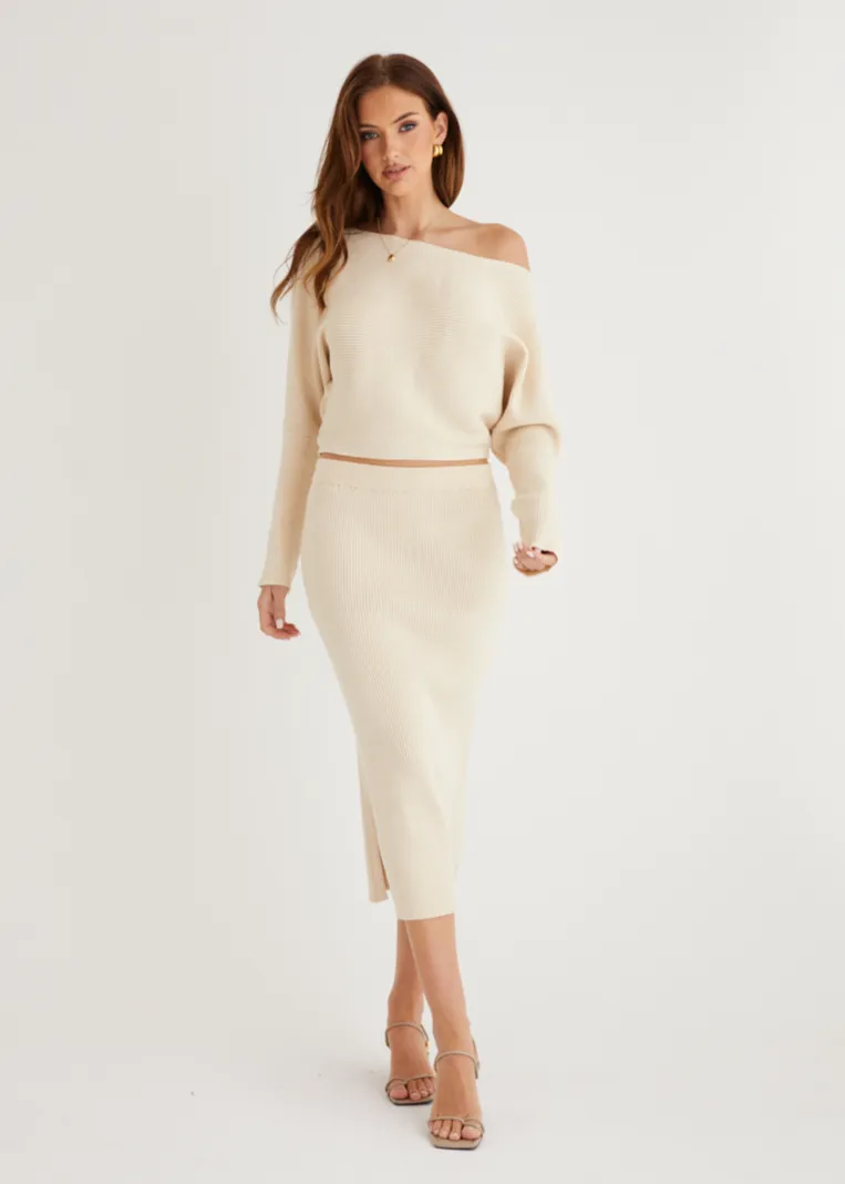 Alley Knit Midi Skirt - Beige sold by Gingham & Heels