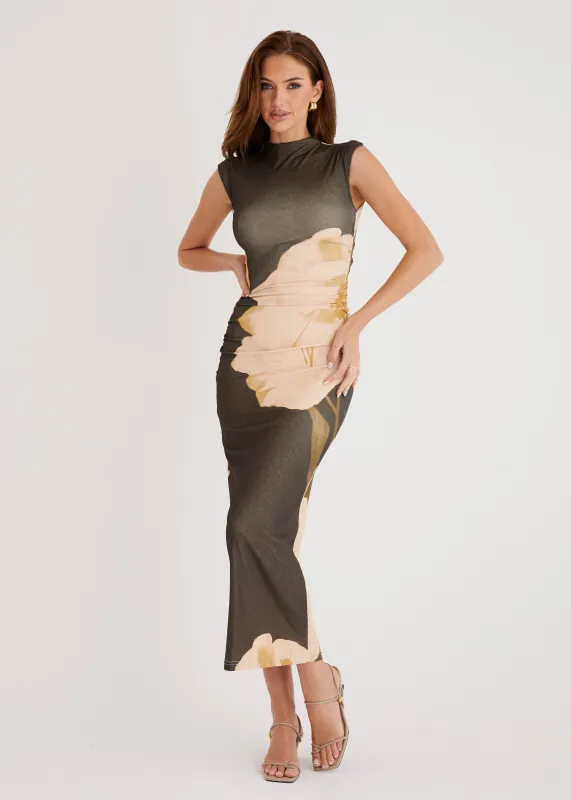 Alicia Midi Dress - Olive Flowers sold by Gingham & Heels