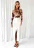 Rita Off Shoulder Top - Tan Watercolour sold by Gingham & Heels