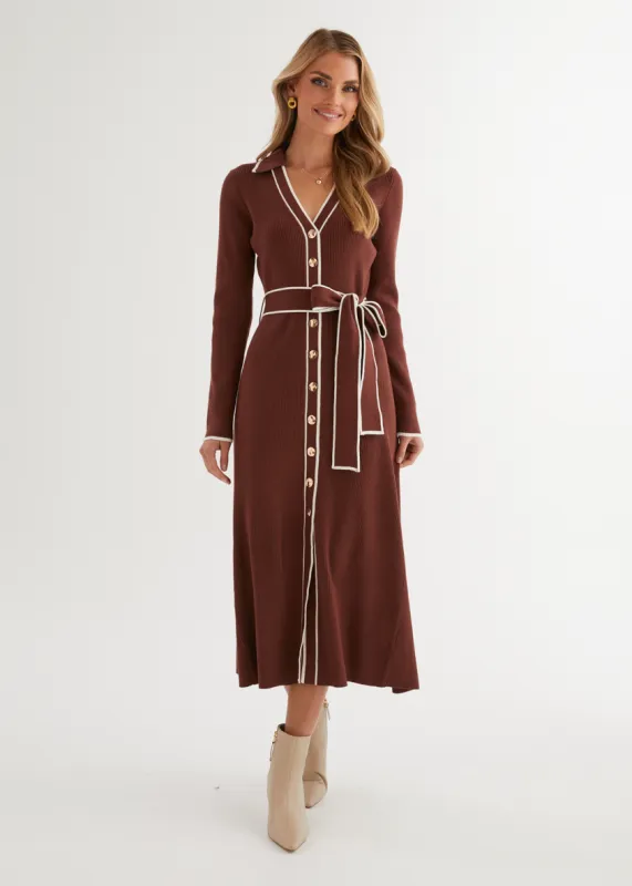 Stephanie Knit Midi Dress - Brown sold by Gingham & Heels