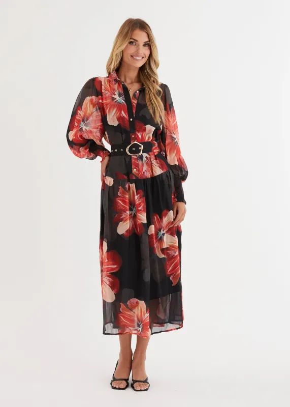 Aleera Midi Dress - Black Floral sold by Gingham & Heels